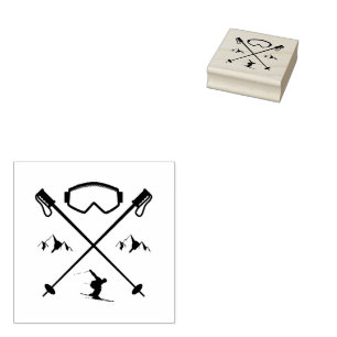  Ski Skiing Mountains Skier Winter Sports Rubber Stamp