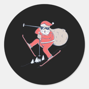 Ski Skiing Snow Santa Claus Christmas X-mas Gift Classic Round Sticker