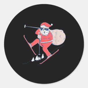 Ski Skiing Snow Santa Claus Christmas X-mas Gift Classic Round Sticker