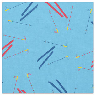 Ski Skiing Winter Sports Red and Blue Fabric