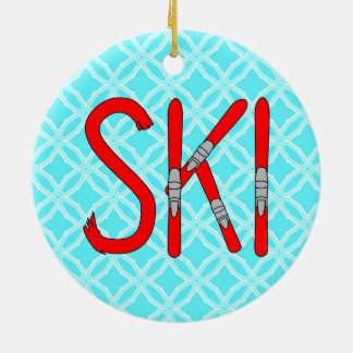 Ski Skis Ceramic Tree Decoration