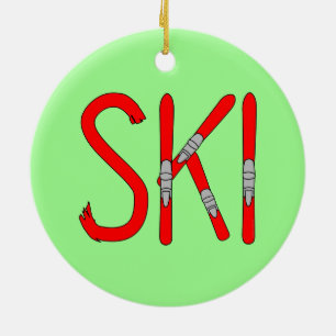Ski Skis Ceramic Tree Decoration