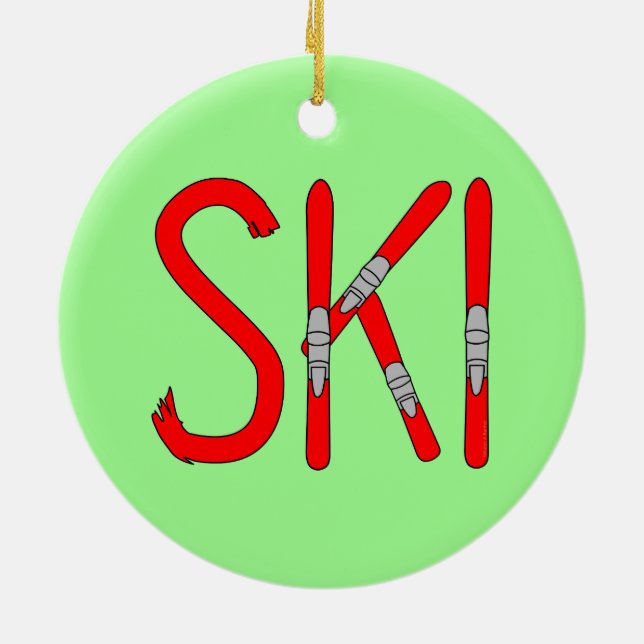 Ski Skis Ceramic Tree Decoration (Back)