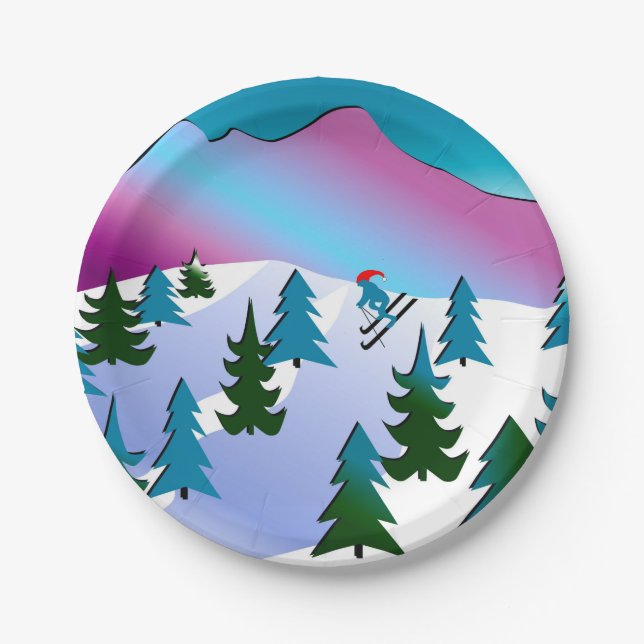 Ski Slope Art on Paper Plates (Front)