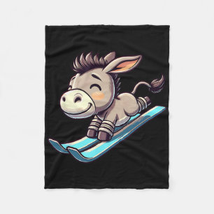 Ski Slope Donkey Cute Winter Alpine Character Fleece Blanket