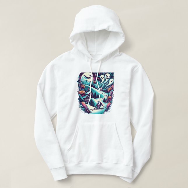Ski slope with Halloween ghosts Hoodie (Design Front)