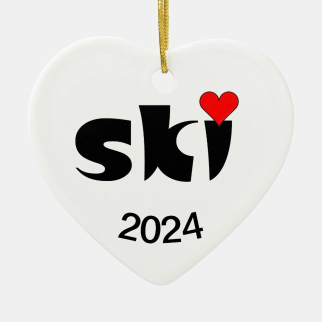 Ski Small Heart Ceramic Tree Decoration (Front)