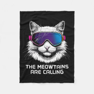 Ski snowboard cat funny the meowtains are calling fleece blanket