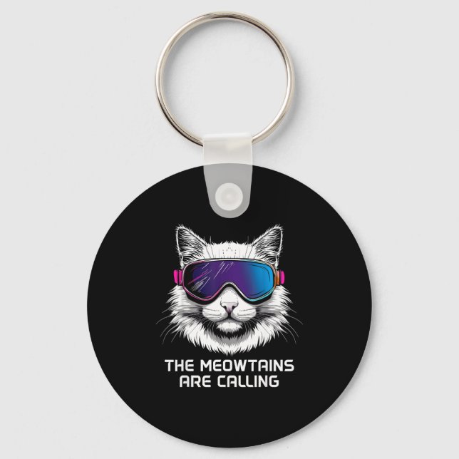 Ski snowboard cat funny the meowtains are calling key ring (Front)