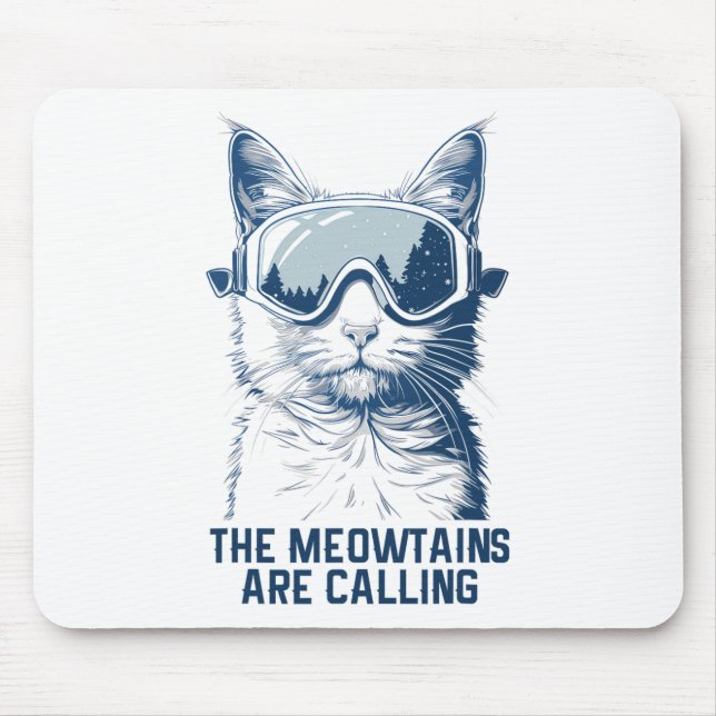 Ski Snowboard Cat Funny The Meowtains Are Calling  Mouse Mat (Front)