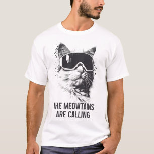 Ski Snowboard Cat Funny The Meowtains Are Calling T-Shirt