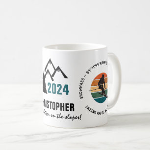 Ski Snowmass, Colorado - Man Skier, Black Text Coffee Mug