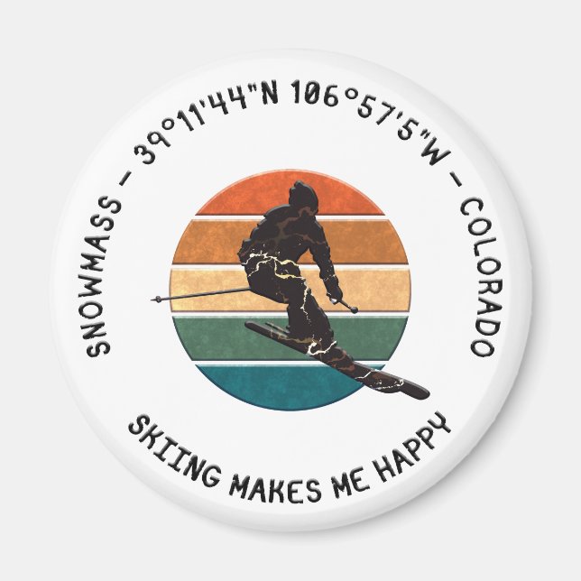 Ski Snowmass, Colorado - Man Skier, Black Text Magnet (Front)