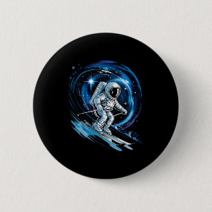 Ski space winter sport skier funny skiing astronau 6 cm round badge