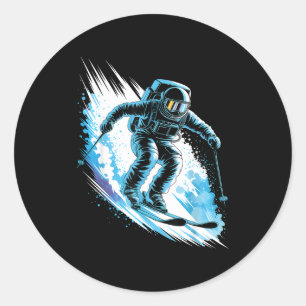 Ski space winter sport skiing funny skier astronau classic round sticker