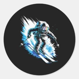 Ski space winter sport skiing funny skier astronau classic round sticker