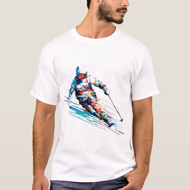 Ski Sport Fast Speed Competition Abstract T-Shirt (Front)