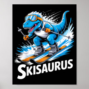 Ski t-rex winter sport skier dino funny skiing poster