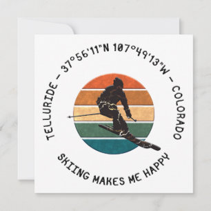 Ski Telluride, Colorado - Man Skier, Black Text Holiday Card