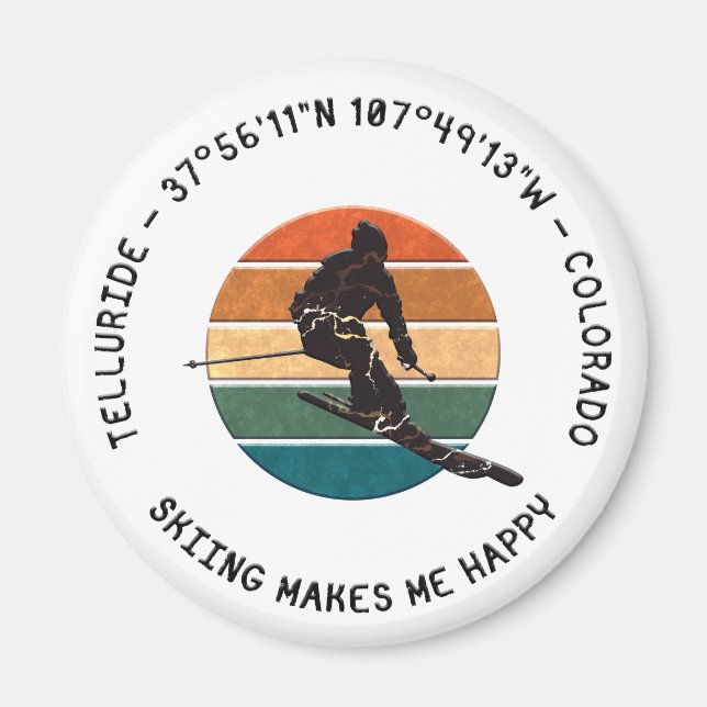 Ski Telluride, Colorado - Man Skier, Black Text Magnet (Front)