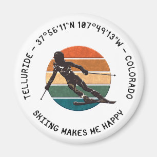 Ski Telluride, Colorado - Woman Skier, Black Text Magnet