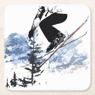 Ski the Rockies - Banff Canada Square Paper Coaster