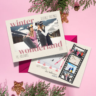Ski Theme Winter Wonderland Christmas Photo  Holiday Card