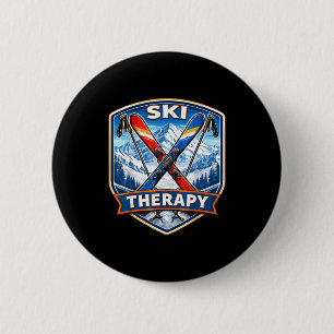 Ski therapy skiing lover funny skier quote mountai 6 cm round badge