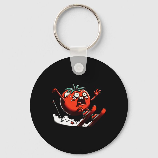 Ski Tomato Panic Funny Snow Mountain Ride  Key Ring (Front)