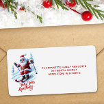 Ski Trendy Script Santa Christmas Return Address Label<br><div class="desc">Here's a cool and funny Santa Claus dahsing through the snow on his skies with snowy pine trees in the background. This artwork gives a modern twist to traiditional holiday elements.</div>