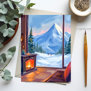 Ski Trip   Mountain Lodge Watercolor Winter Postcard