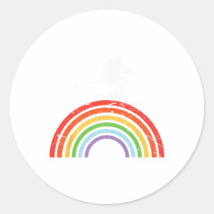 Ski Trip Skiing Rainbow Classic Round Sticker