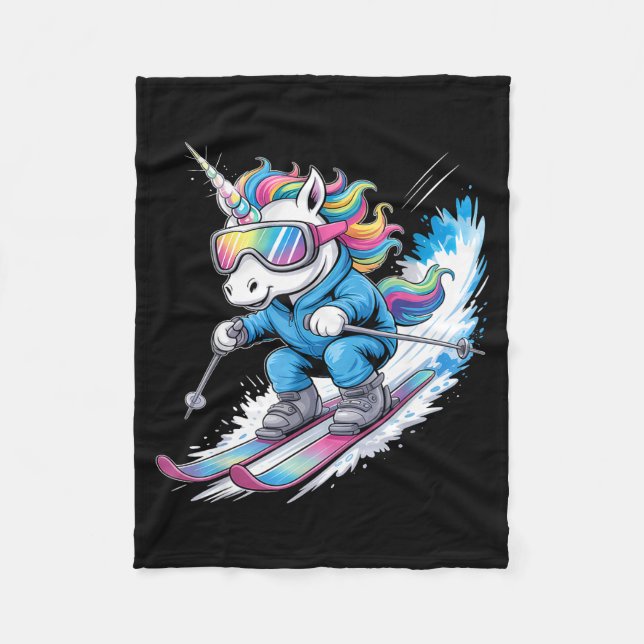 Ski Unicorn Winter Sport Skier Funny Skiing _2  Fleece Blanket (Front)