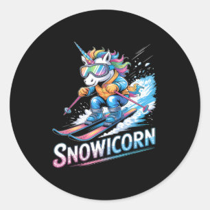 Ski unicorn winter sport skier funny skiing classic round sticker