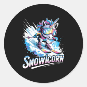 Ski unicorn winter sport skier funny skiing classic round sticker