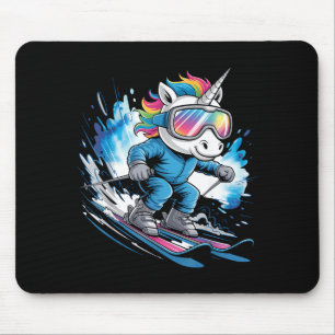 Ski unicorn winter sport skier funny skiing mouse mat