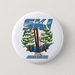 Ski USA For adventure logo. 6 Cm Round Badge