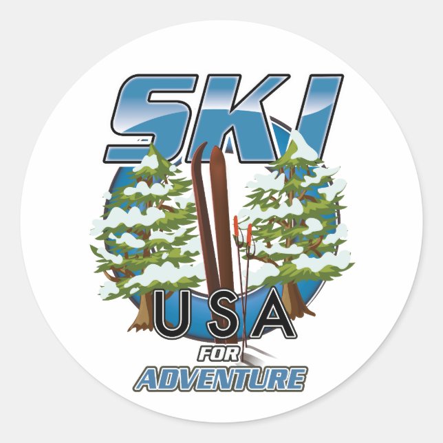 Ski USA For adventure logo. Classic Round Sticker (Front)