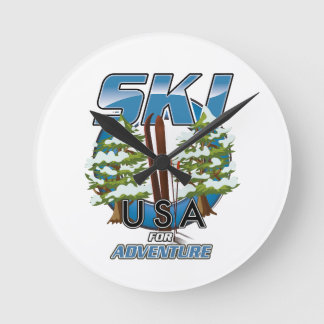 Ski USA For adventure logo. Round Clock