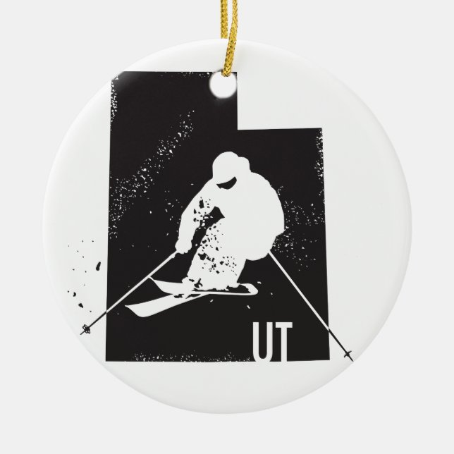 Ski Utah Ceramic Tree Decoration (Front)