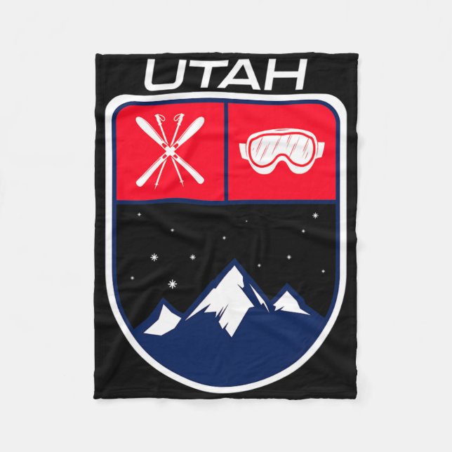 Ski Utah Mountain Skiing Trail Skier Goggle Pole J Fleece Blanket (Front)