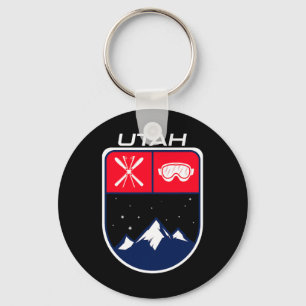 Ski Utah Mountain Skiing Trail Skier Goggle Pole J Key Ring
