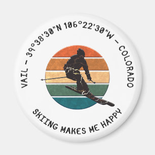 Ski Vail, Colorado - Man Skier, Black Text Magnet
