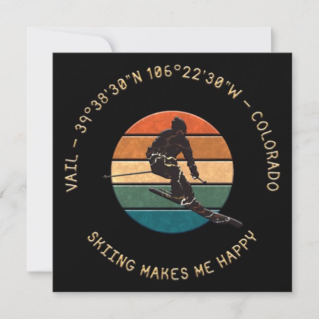Ski Vail, Colorado - Man Skier Golden Text Holiday Card (Front)