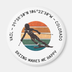 Ski Vail, Colorado - Woman Skier, Black Text Magnet