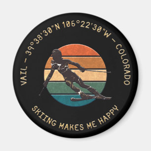 Ski Vail, Colorado - Woman Skier, Golden Text Magnet