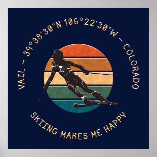 Ski Vail, Colorado - Woman Skier, Golden Text Poster (Front)