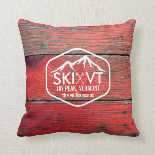 Ski Vermont Jay Peak Rustic Red Barnwood Cushion