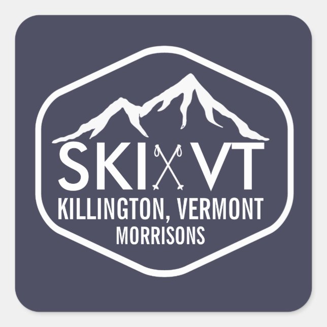 Ski Vermont Killington Stowe Stratton Rustic Blue Square Sticker (Front)