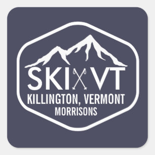 Ski Vermont Killington Stowe Stratton Rustic Blue Square Sticker